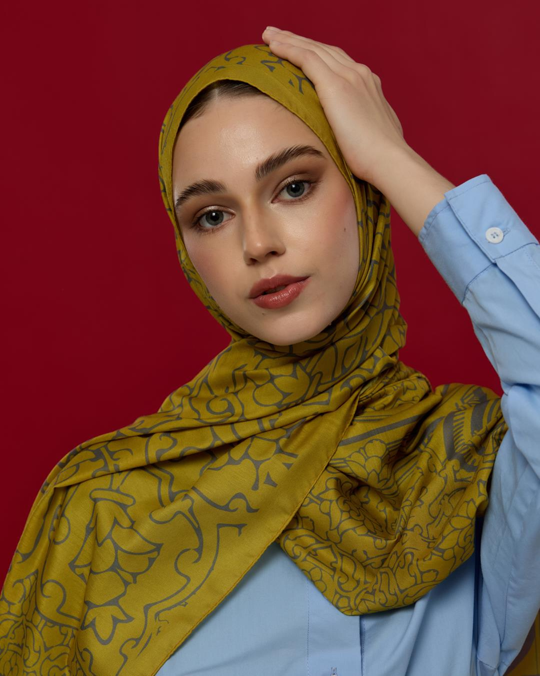 Hasat Sarısı & Kurşun Gri Harem Rüyası Desen Şal