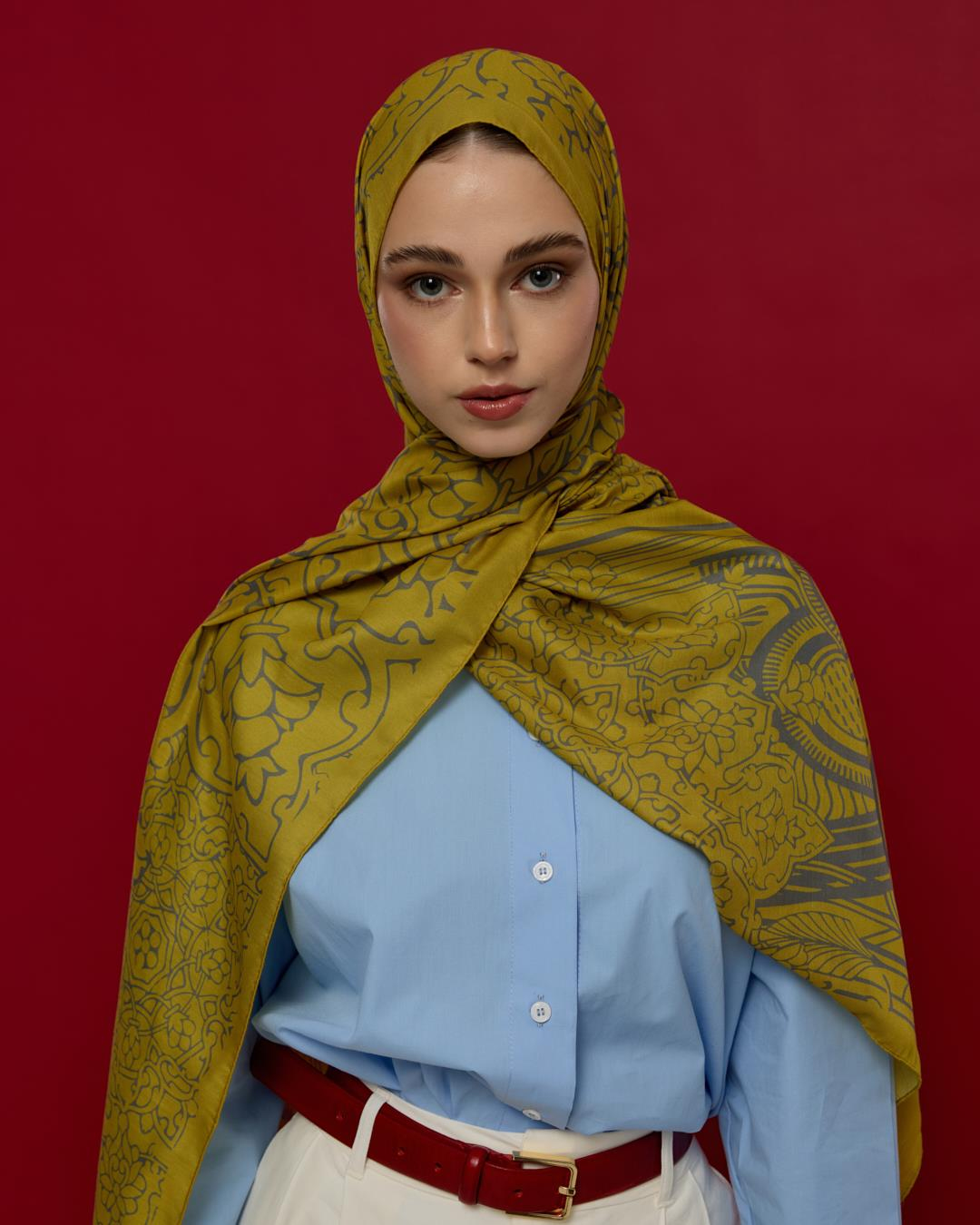 Hasat Sarısı & Kurşun Gri Harem Rüyası Desen Şal