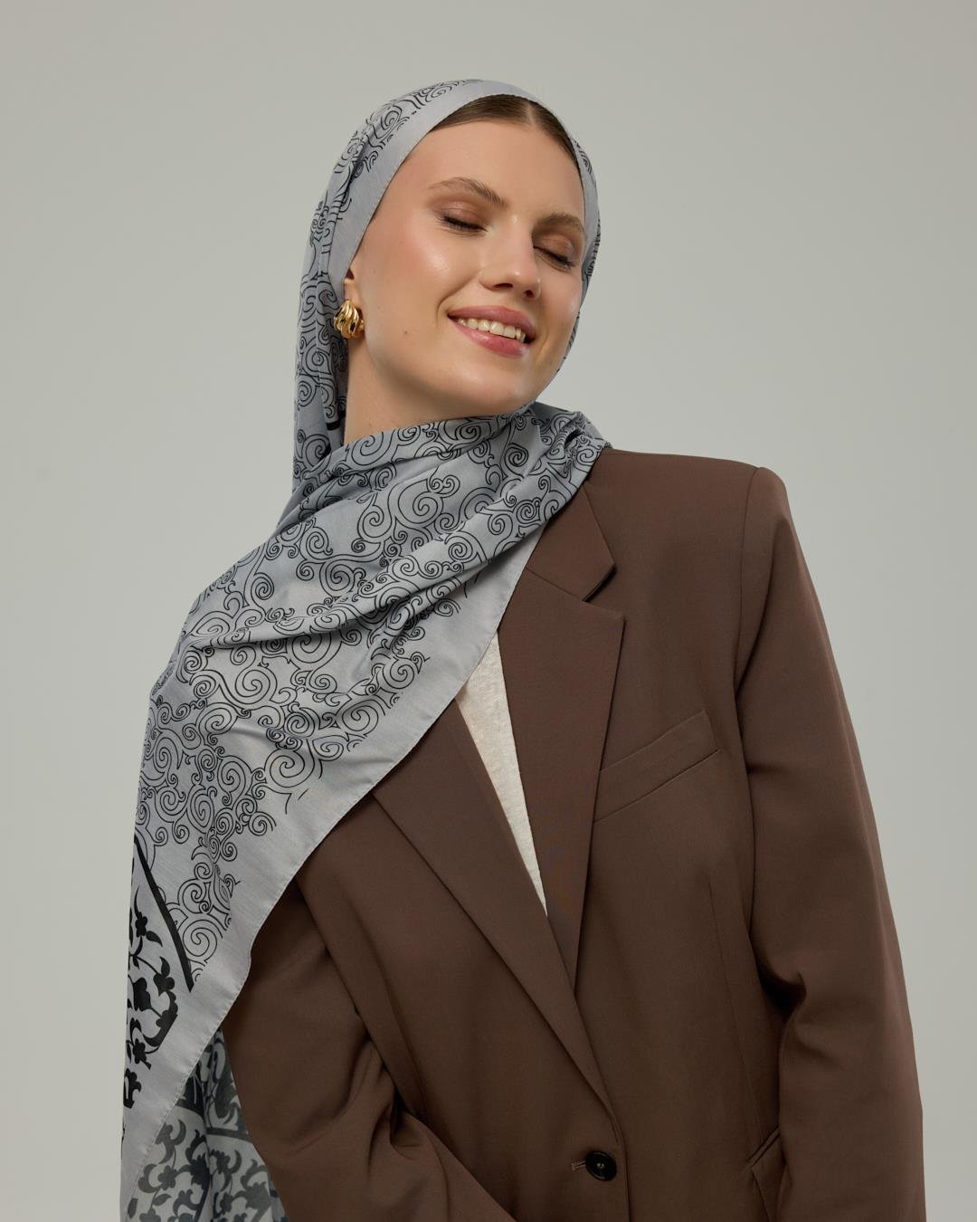 İnci & Siyah Saraylı Desen Şal