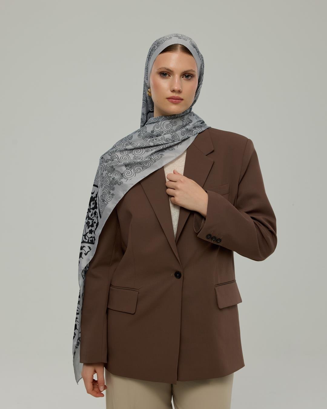 İnci & Siyah Saraylı Desen Şal