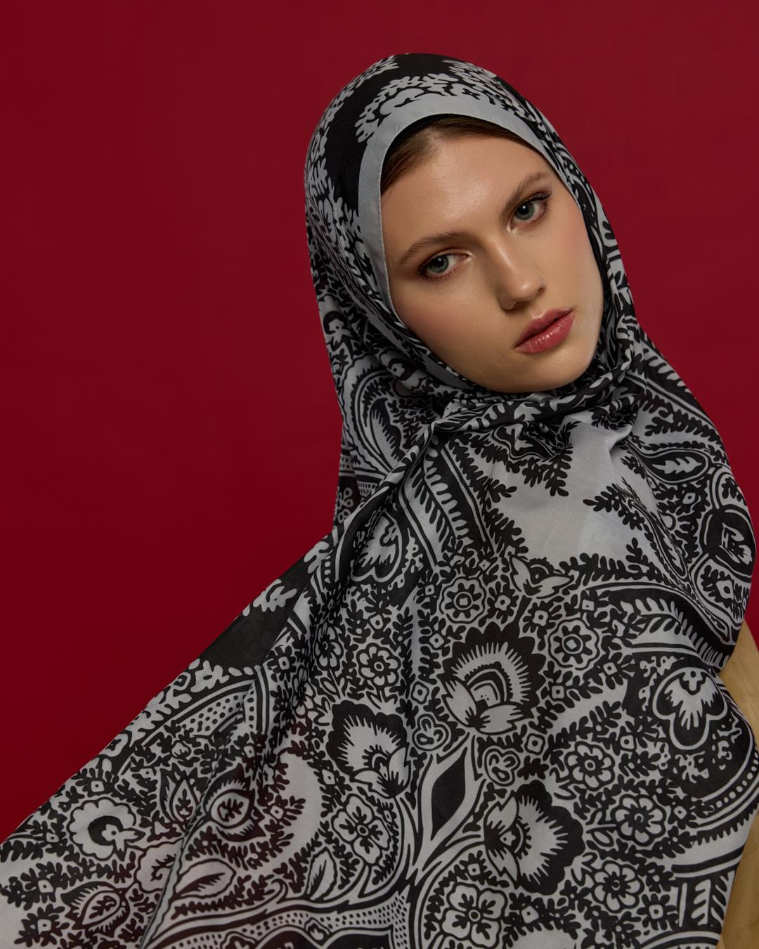 İnci & Siyah Sultani Desen Şal