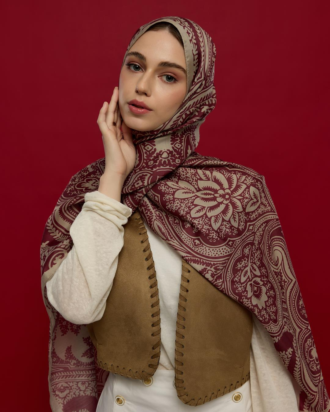 İnci Taşı & Tarçın Kabuk Sultani Desen Şal