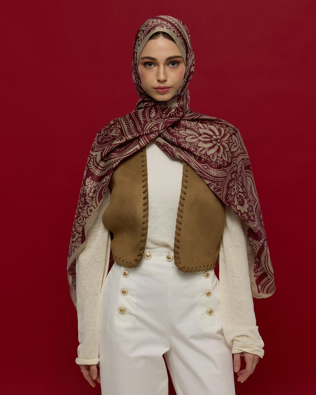 İnci Taşı & Tarçın Kabuk Sultani Desen Şal