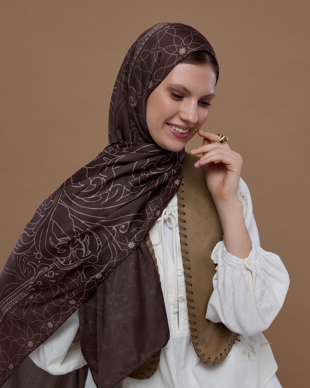 Kakao & Krem Tarçını Efsunlu Desen Şal