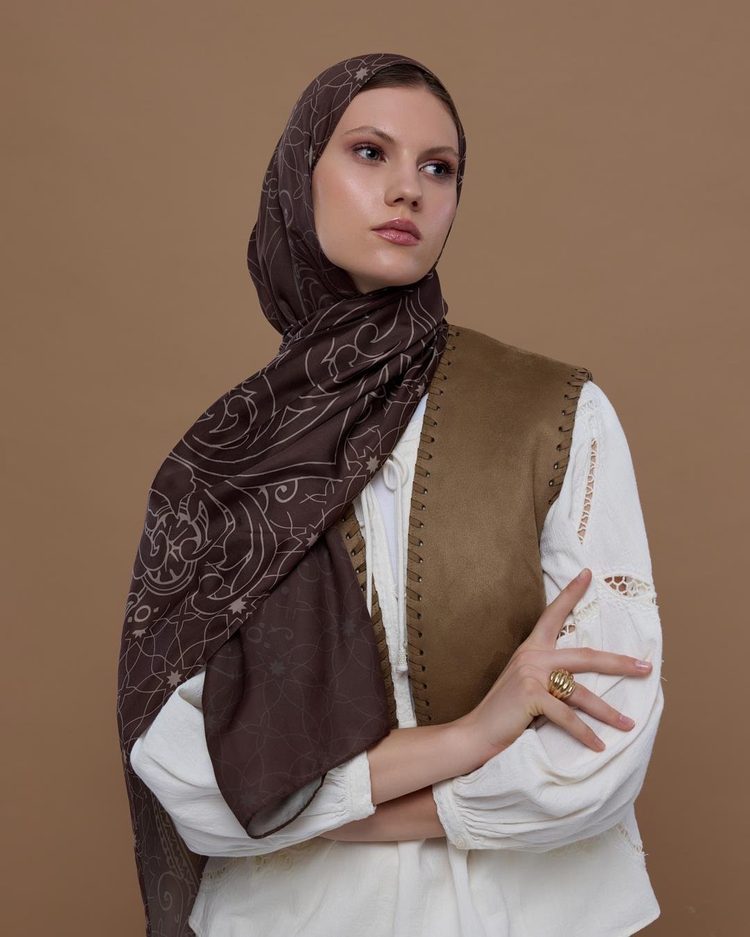 Kakao & Krem Tarçını Efsunlu Desen Şal