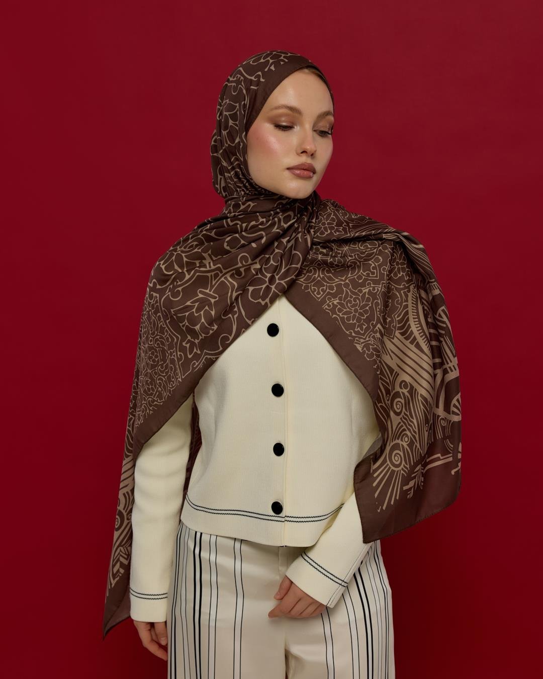 Kakao & Krem Tarçını Harem Rüyası Desen Şal