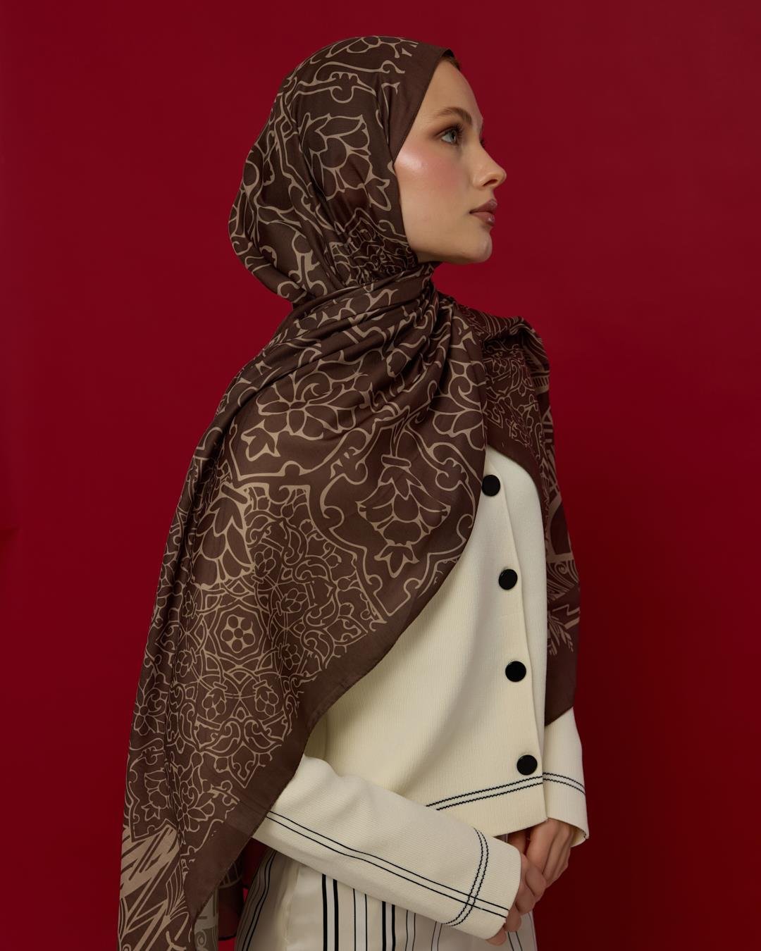 Kakao & Krem Tarçını Harem Rüyası Desen Şal