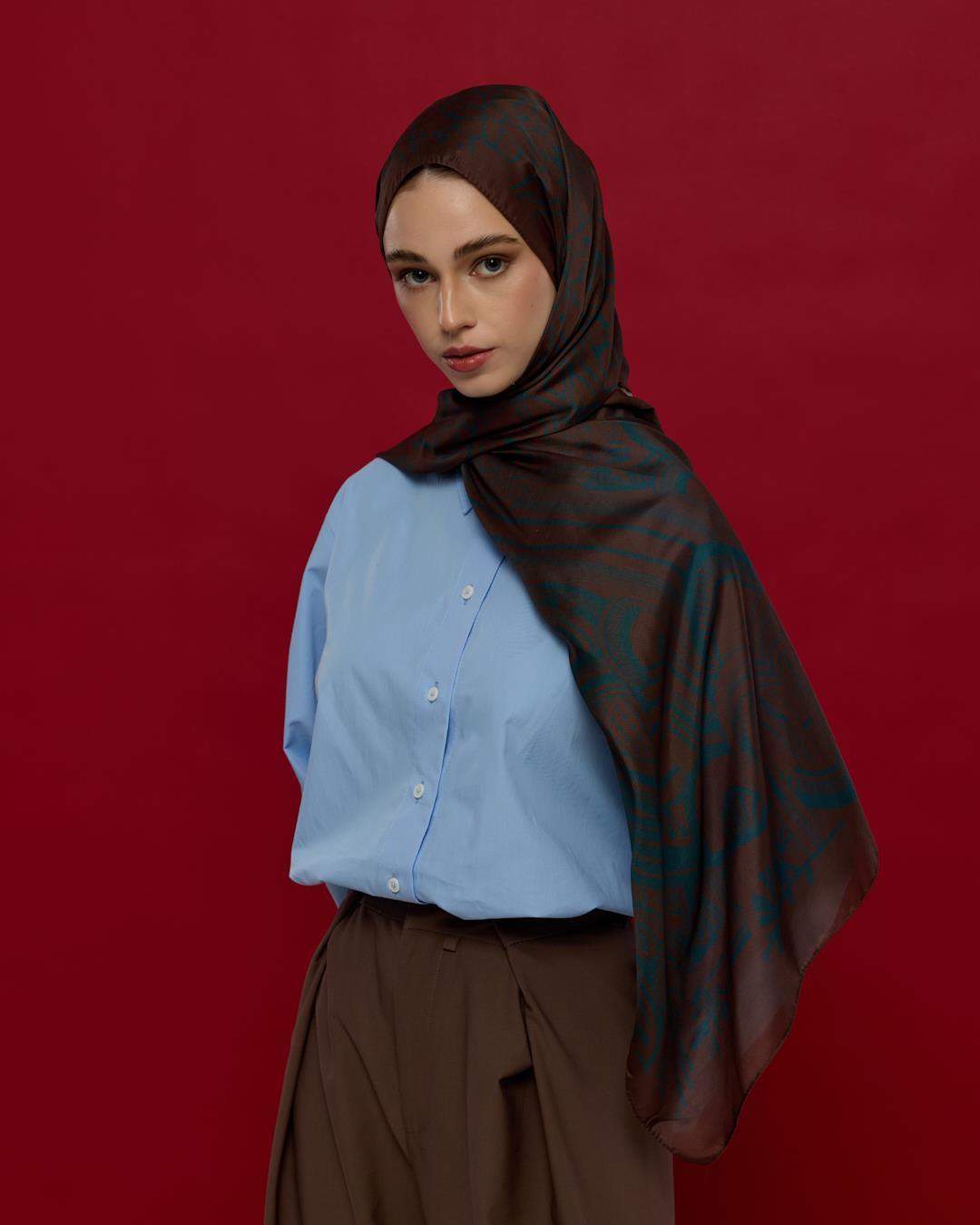 Kakao & Petrol Harem Rüyası Desen Şal