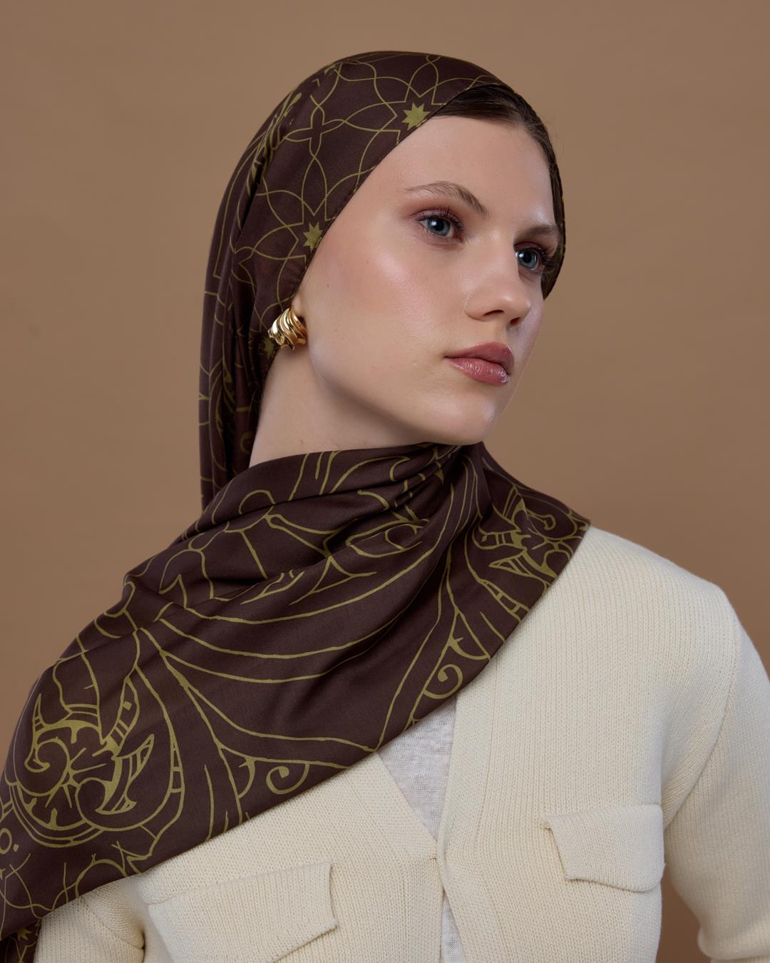 Kavrulmuş Kahve & Susam Işıltısı Efsunlu Desen Şal
