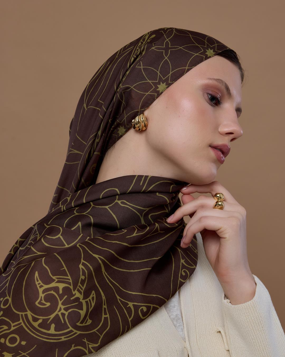 Kavrulmuş Kahve & Susam Işıltısı Efsunlu Desen Şal