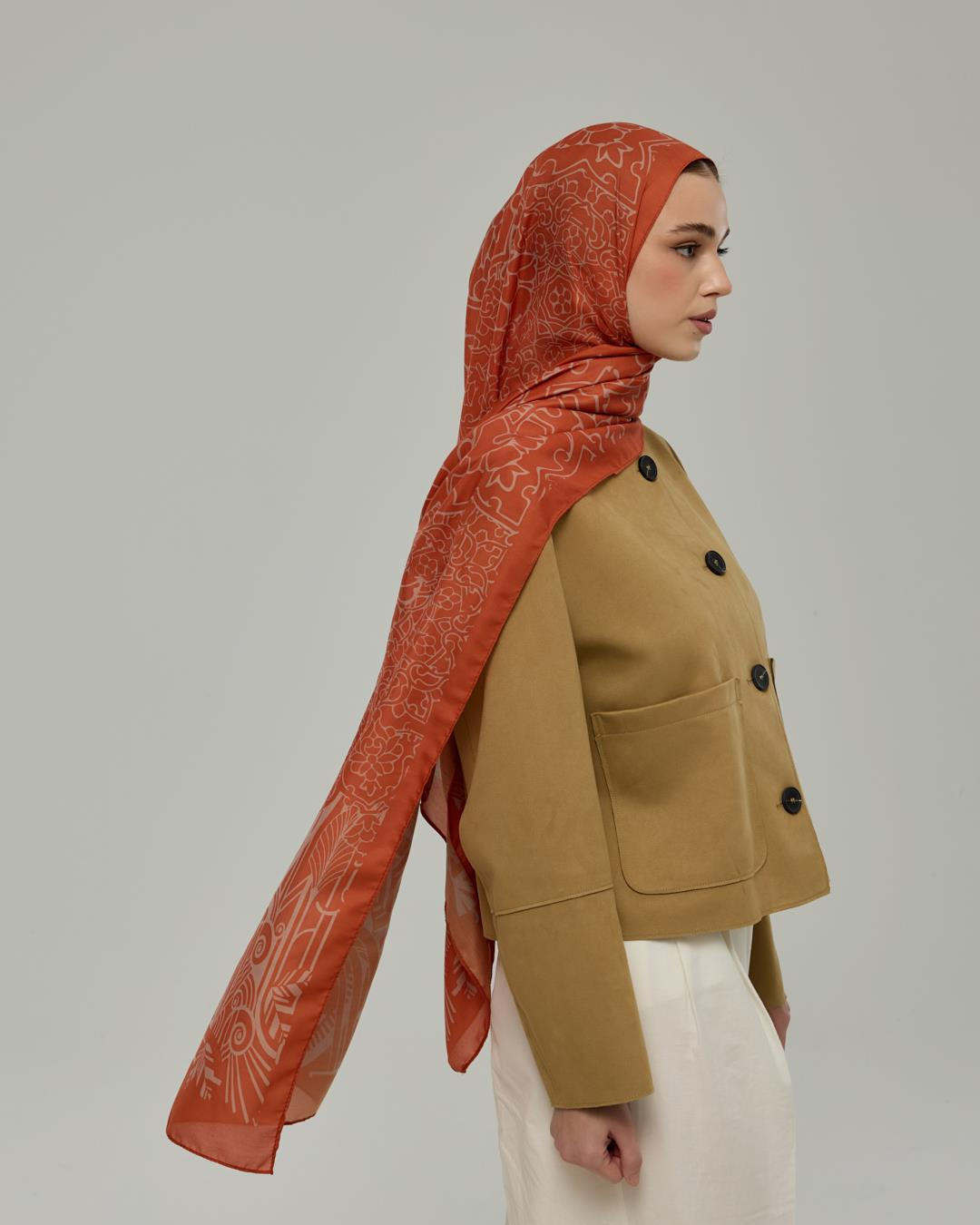 Kiremit & Krem Gölgesi Harem Rüyası Desen Şal