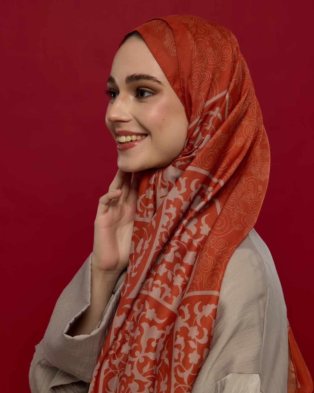 Kiremit & Krem Gölgesi Saraylı Desen Şal