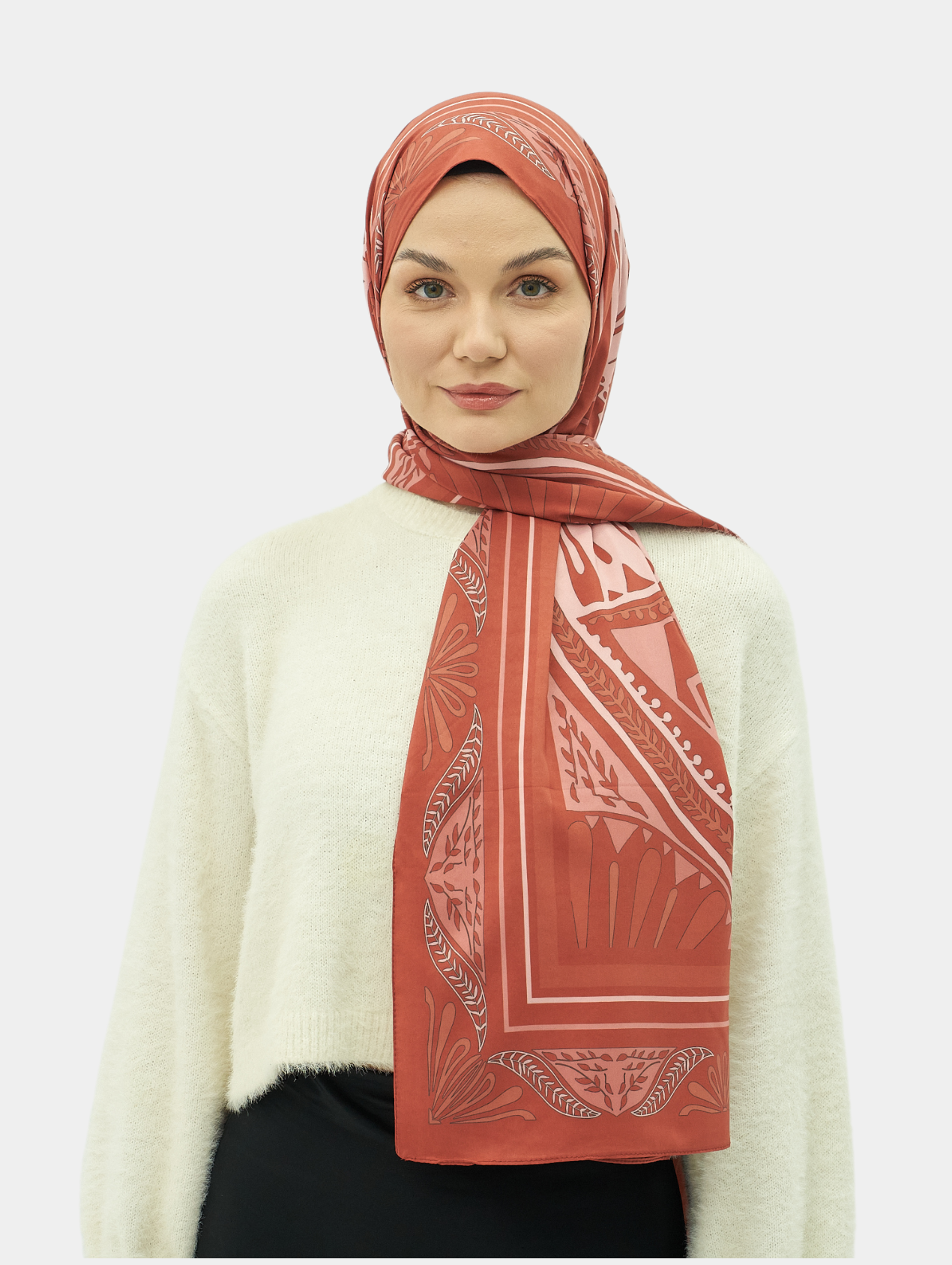 Kırmızı Zümra Desen Pamuk Vual Şal