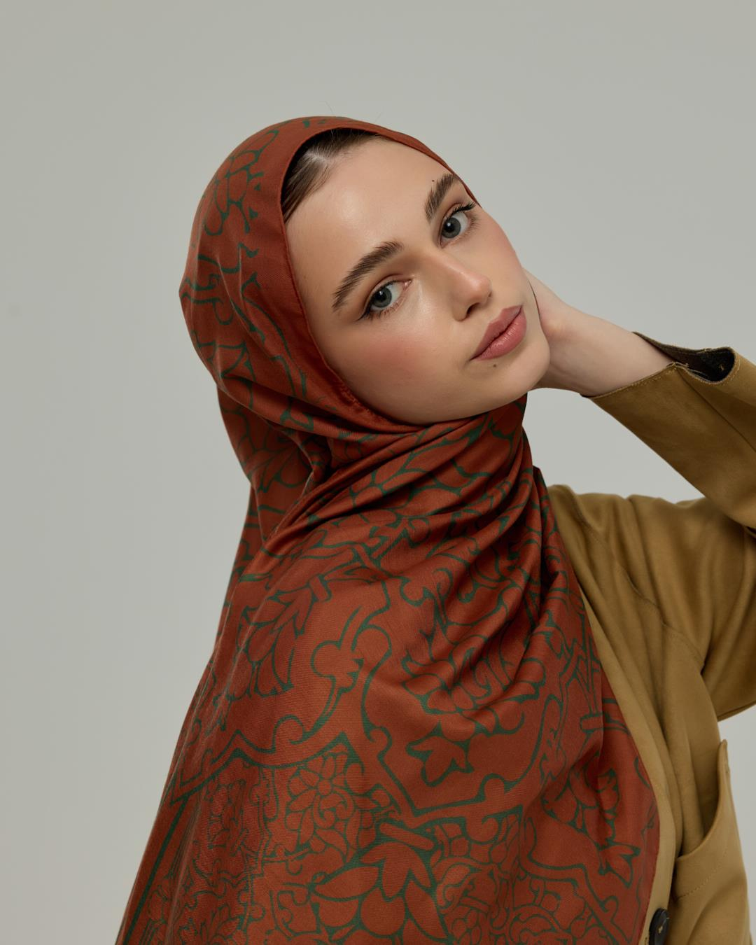 Kızıl Bakır & Koyu Yeşil Harem Rüyası Desen Şal