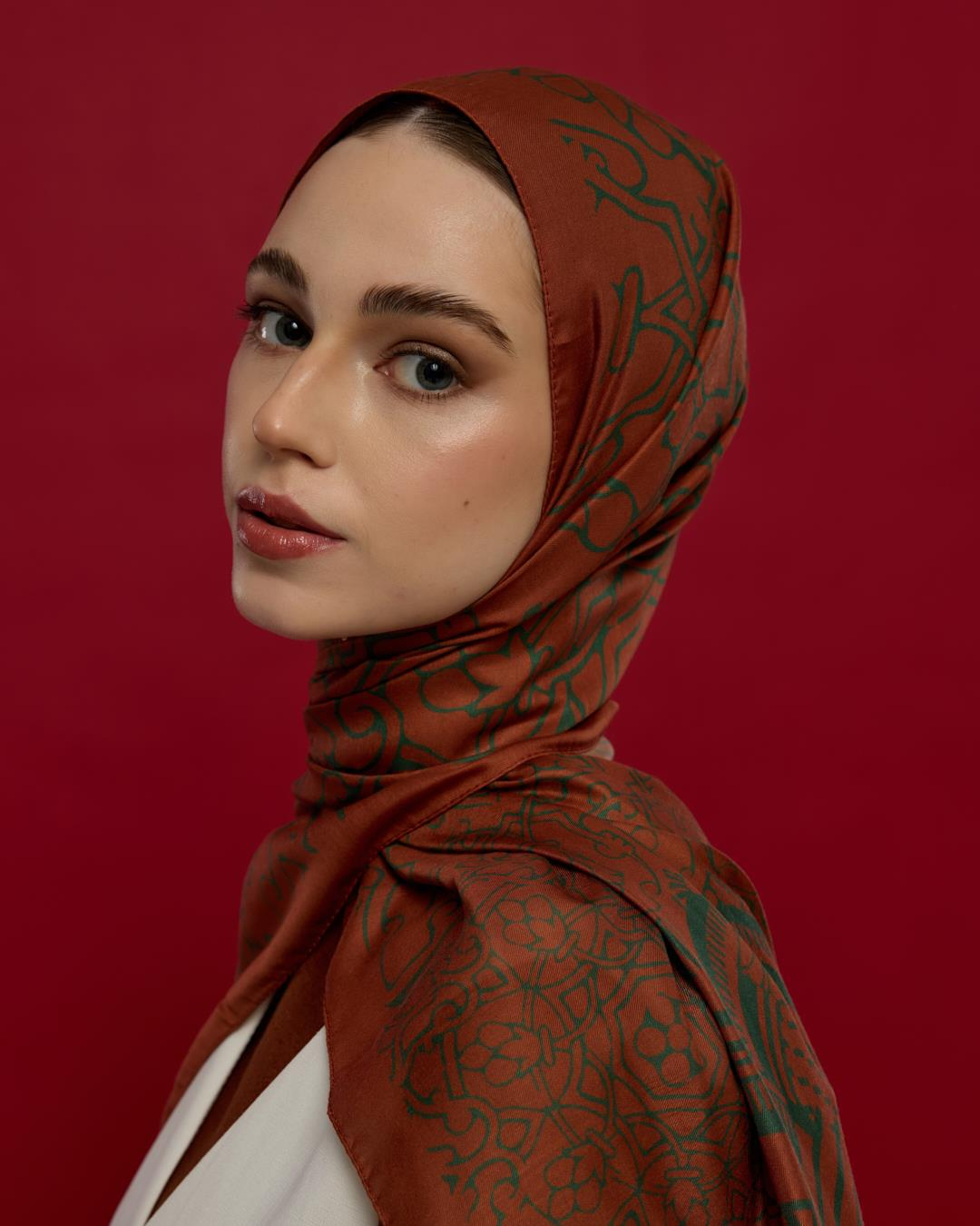 Kızıl Bakır & Koyu Yeşil Harem Rüyası Desen Şal