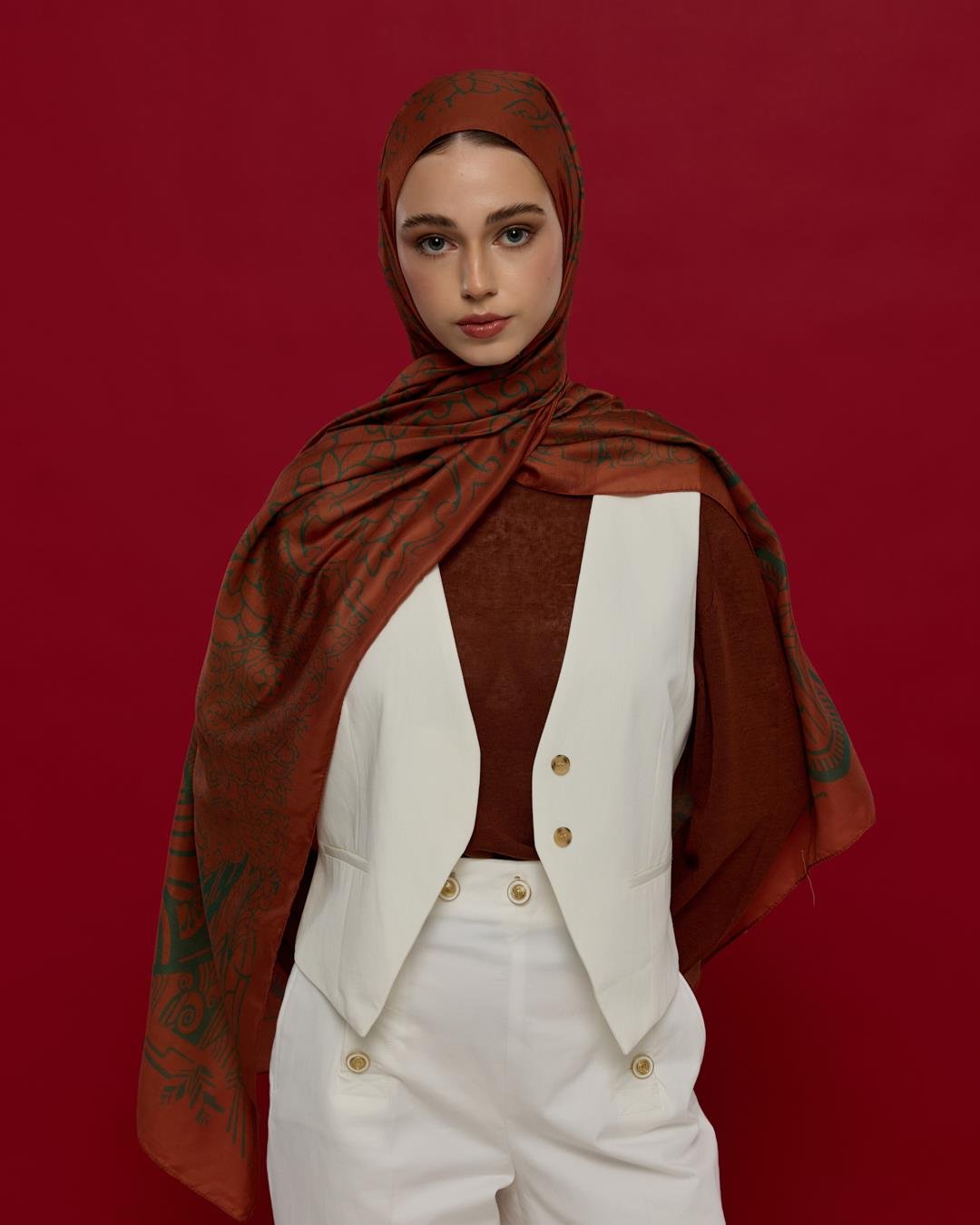 Kızıl Bakır & Koyu Yeşil Harem Rüyası Desen Şal