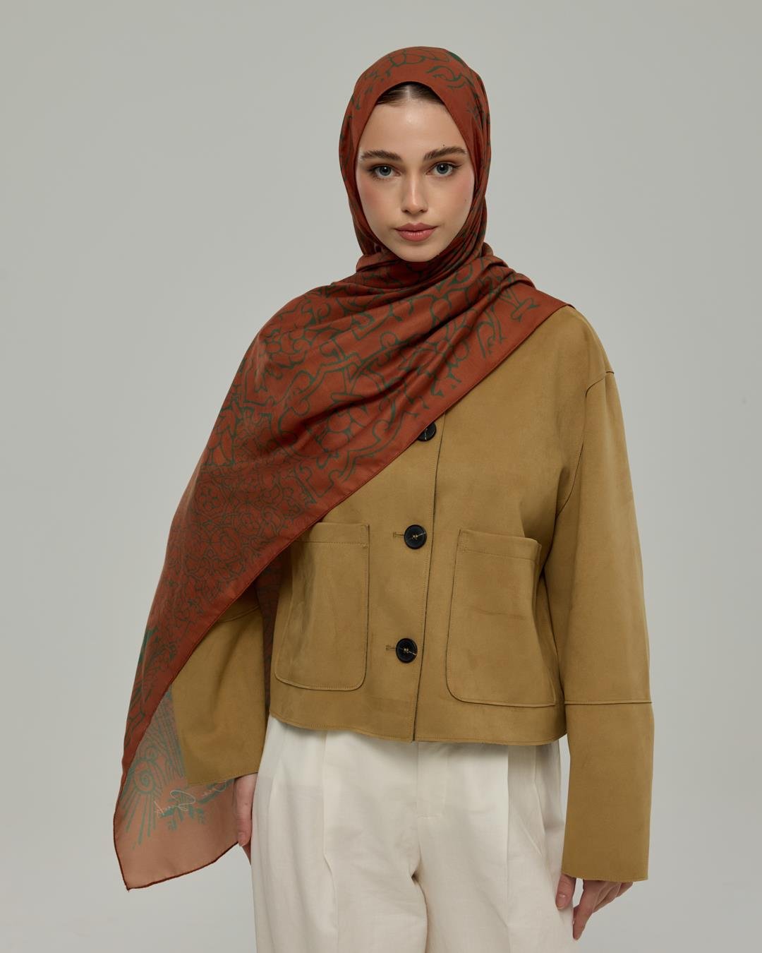 Kızıl Bakır & Koyu Yeşil Harem Rüyası Desen Şal