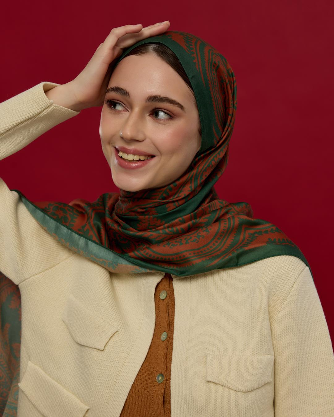 Koyu Yeşil & Kızıl Bakır Sultani Desen Şal