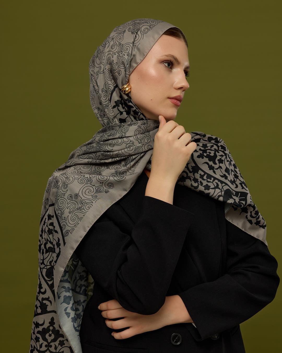 Krem & Gece Saraylı Desen Şal