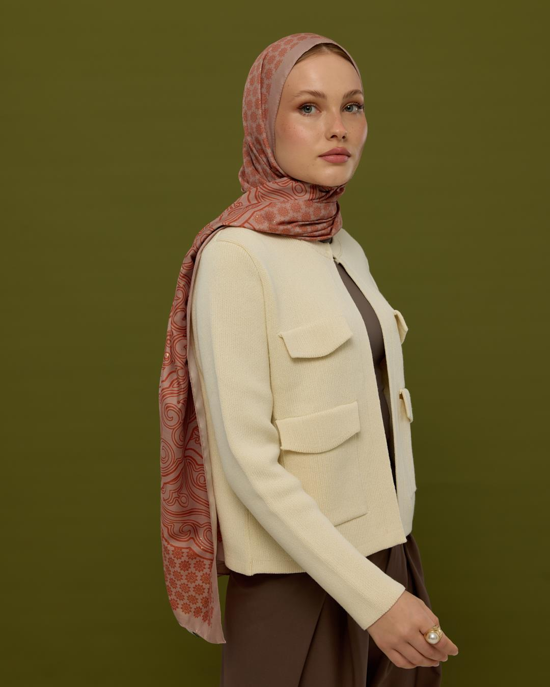 Krem Gölgesi & Kiremit Bala Hatun Desen Işıltılı Şal
