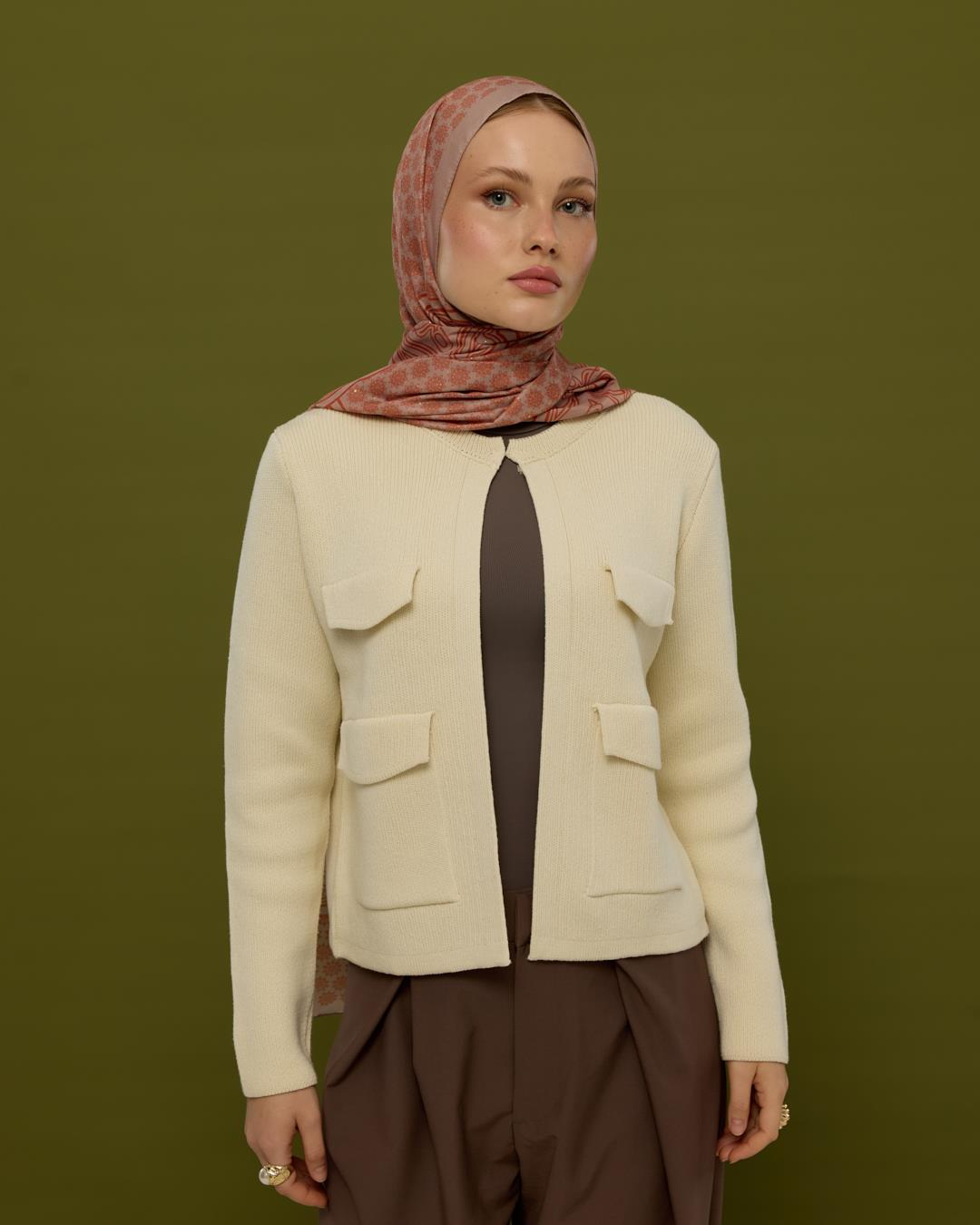 Krem Gölgesi & Kiremit Bala Hatun Desen Işıltılı Şal
