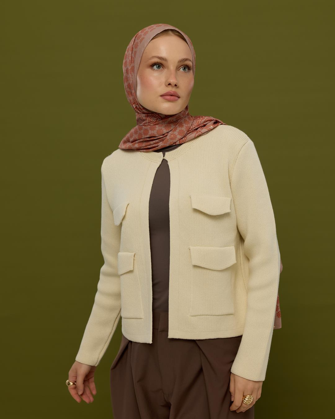 Krem Gölgesi & Kiremit Bala Hatun Desen Işıltılı Şal
