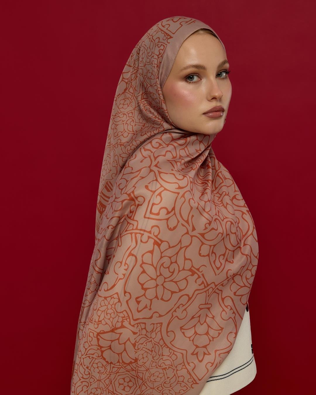 Krem Gölgesi & Kiremit Harem Rüyası Desen Şal