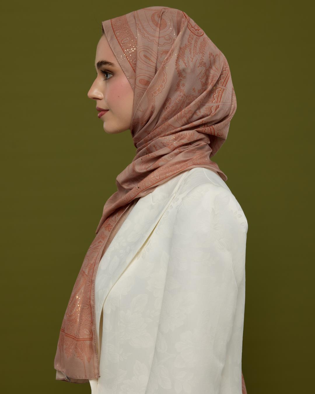 Krem Gölgesi & Kiremit Hürrem Desen Işıltılı Şal