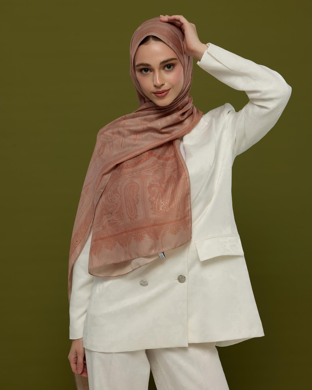 Krem Gölgesi & Kiremit Hürrem Desen Işıltılı Şal