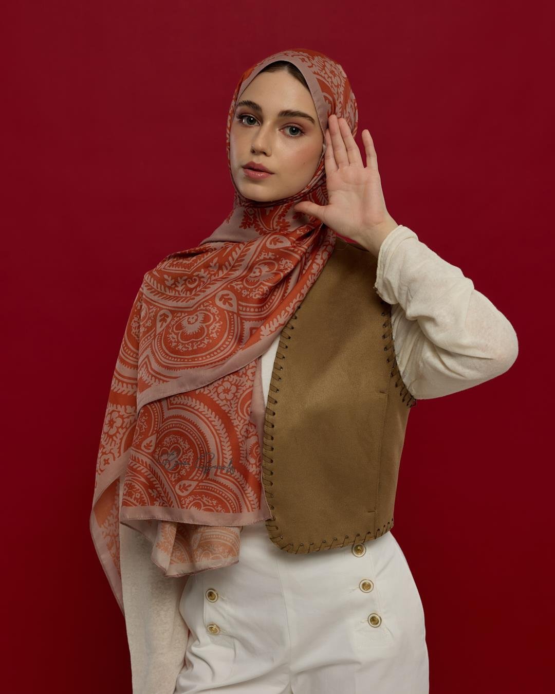 Krem Gölgesi & Kiremit Sultani Desen Şal