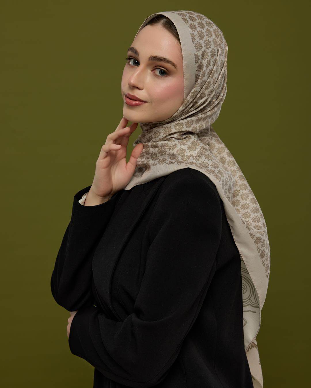 Krem & Toprak Bala Hatun Desen Işıltılı Şal