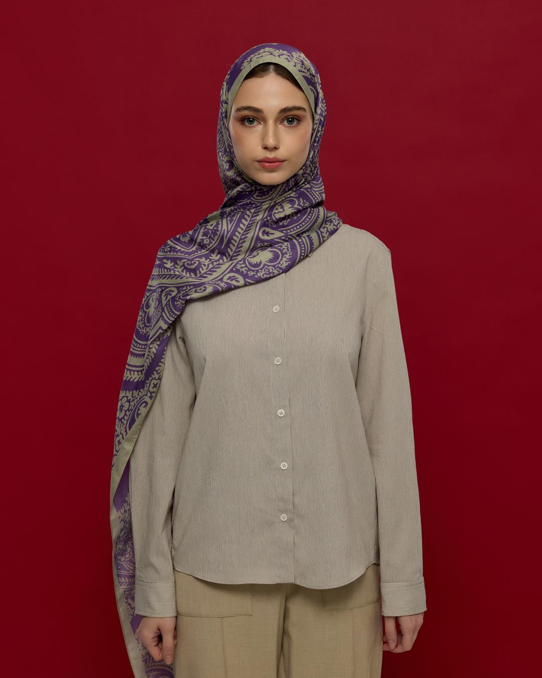 Krem Zencefil & Menekşe Sultani Desen Şal