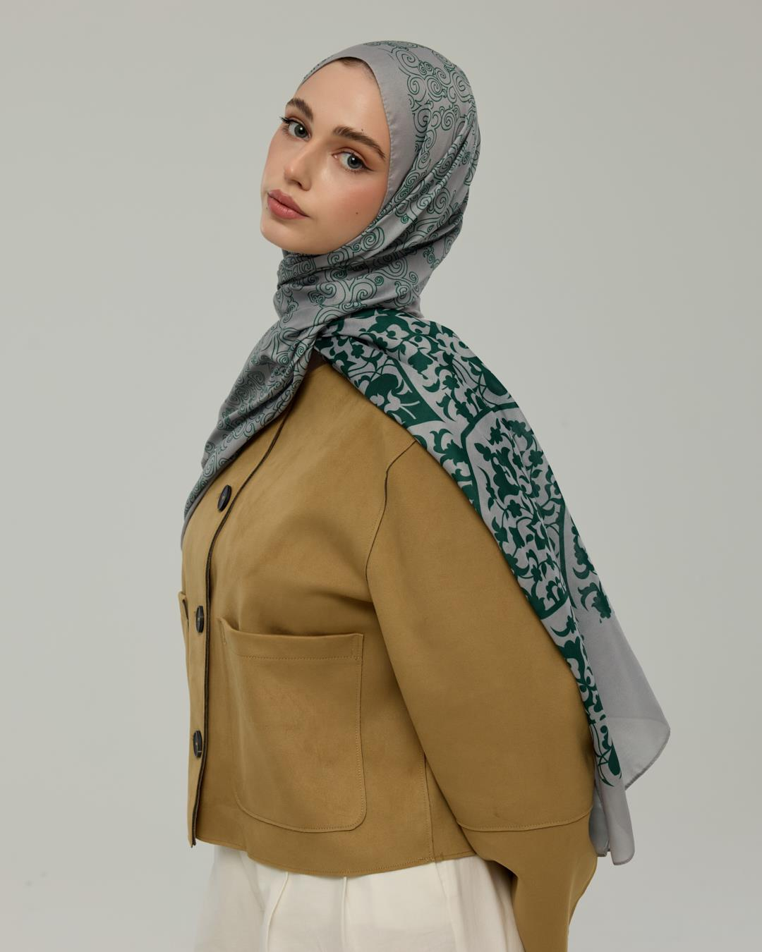 Krem & Zümrüt Saraylı Desen Şal