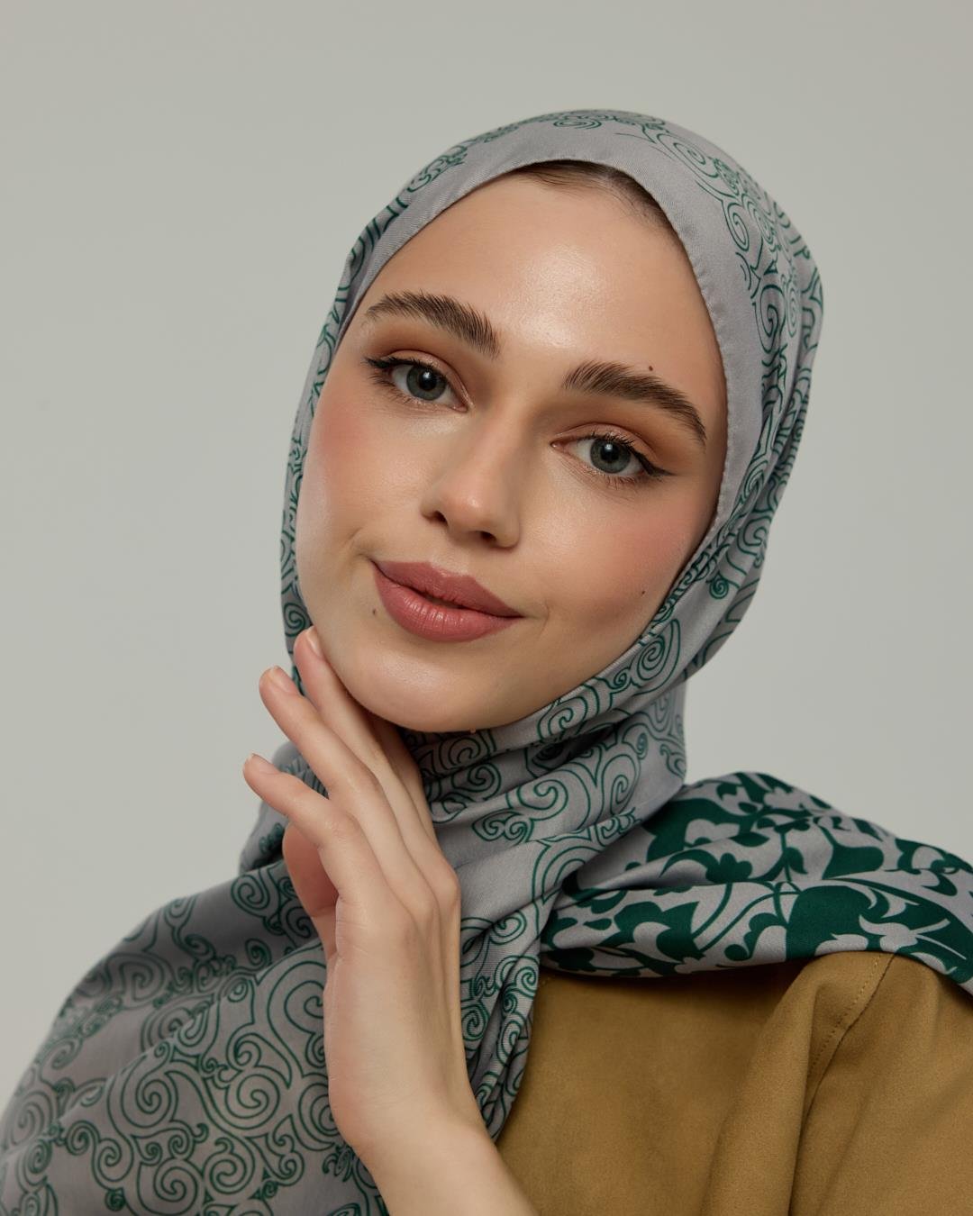 Krem & Zümrüt Saraylı Desen Şal