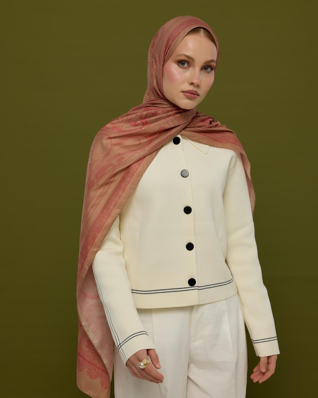 Kum Beji & Nar Çiçeği Hürrem Desen Işıltılı Şal