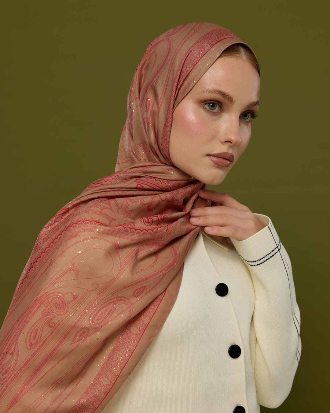 Kum Beji & Nar Çiçeği Hürrem Desen Işıltılı Şal