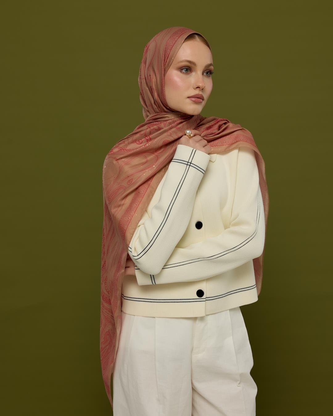 Kum Beji & Nar Çiçeği Hürrem Desen Işıltılı Şal