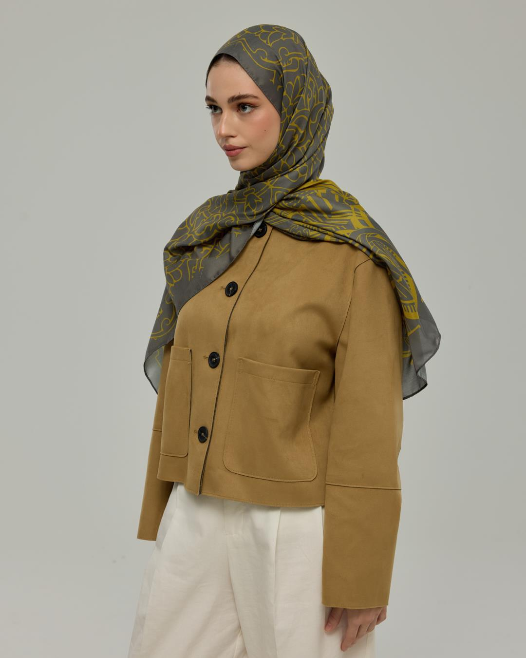 Kurşun Gri & Hasat Sarısı Harem Rüyası Desen Şal