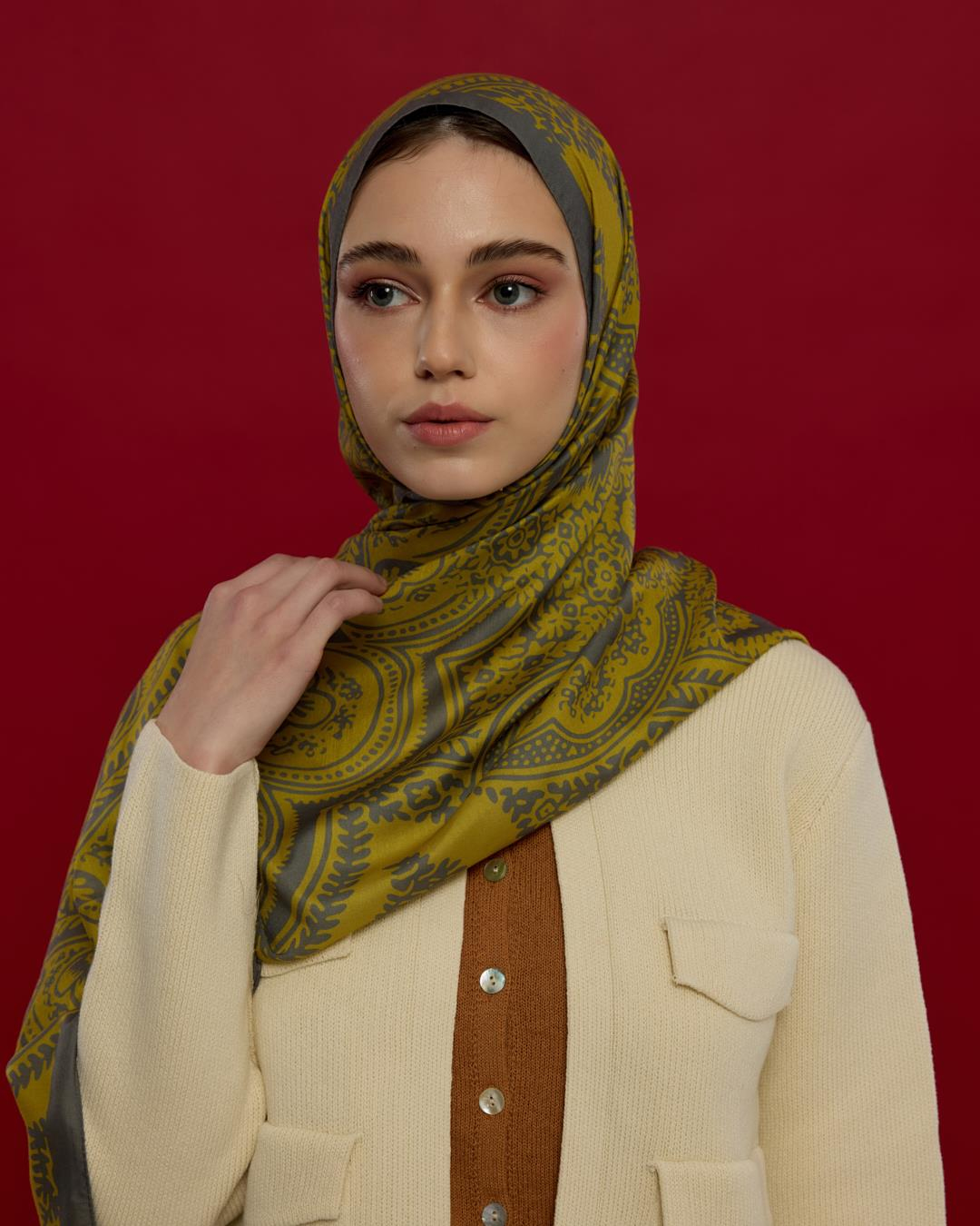 Kurşun Gri & Hasat Sarısı Sultani Desen Şal