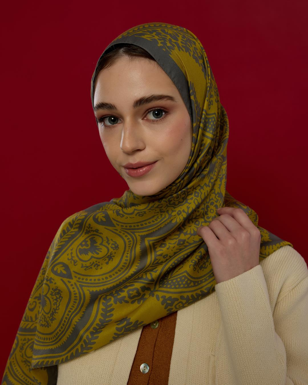 Kurşun Gri & Hasat Sarısı Sultani Desen Şal