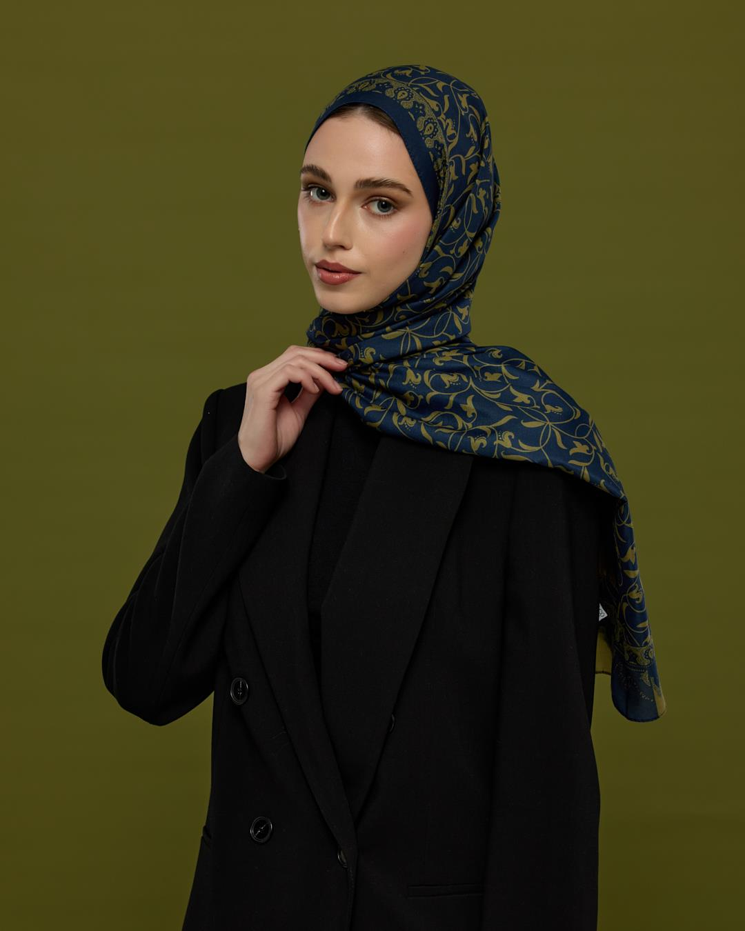 Lacivert & Altın Lale Bahçesi Desen Şal