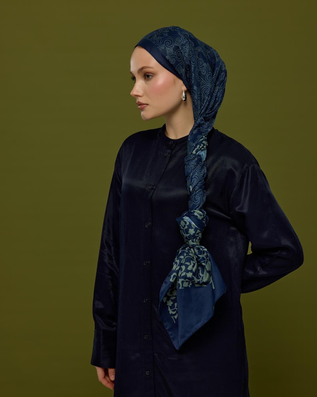 Lacivert & Duman Saraylı Desen Şal