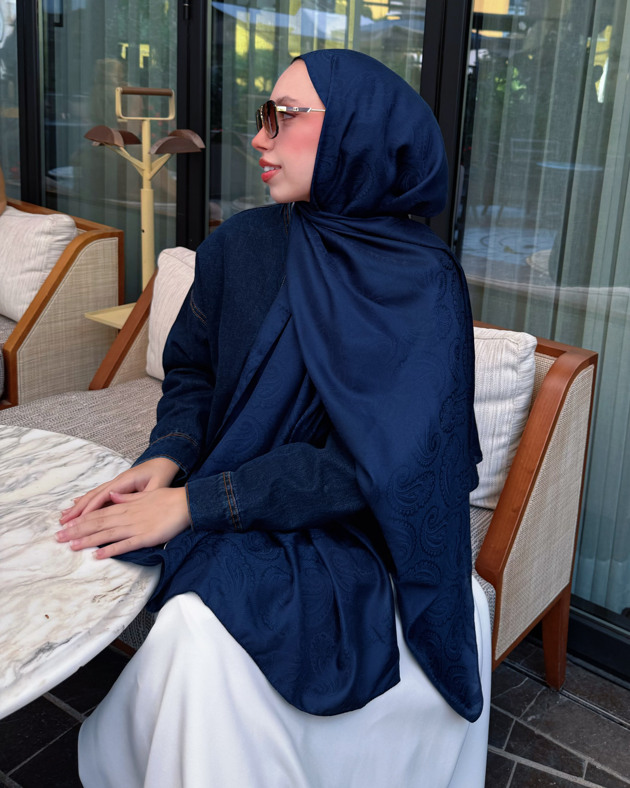 Lacivert Rumi Desen Jakar Şal