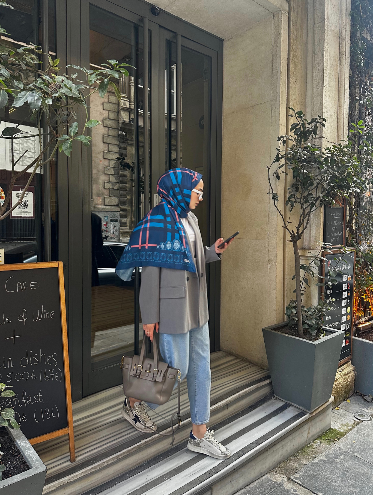 Lacivert Tartan Desen Modal Şal 