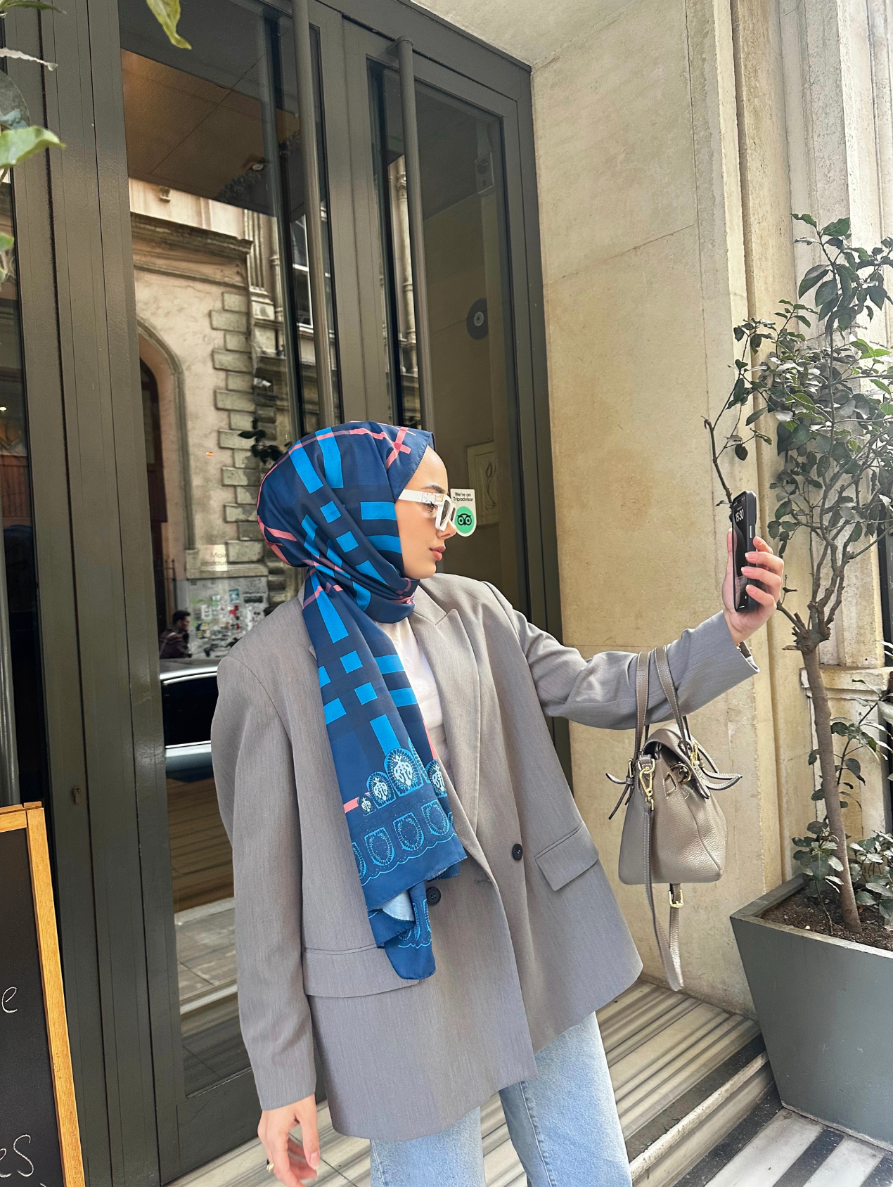 Lacivert Tartan Desen Modal Şal 