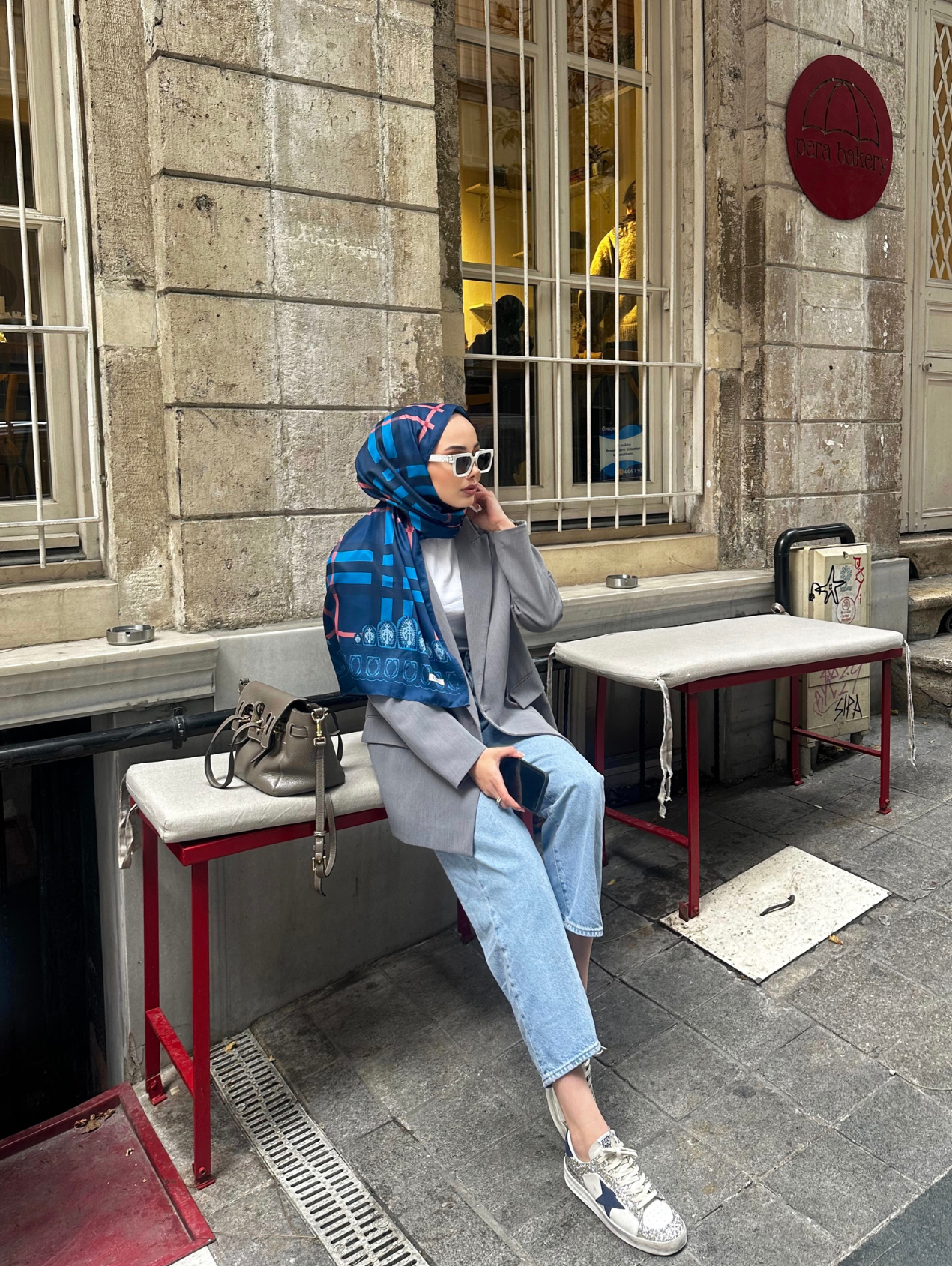 Lacivert Tartan Desen Modal Şal 