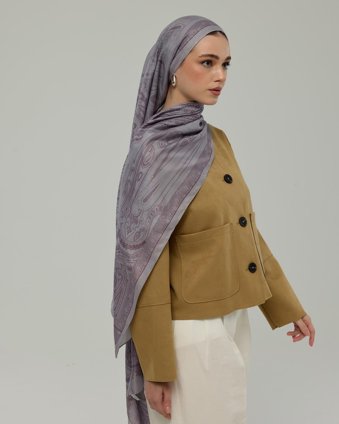 Leylak & Erguvani Hürrem Desen Işıltılı Şal