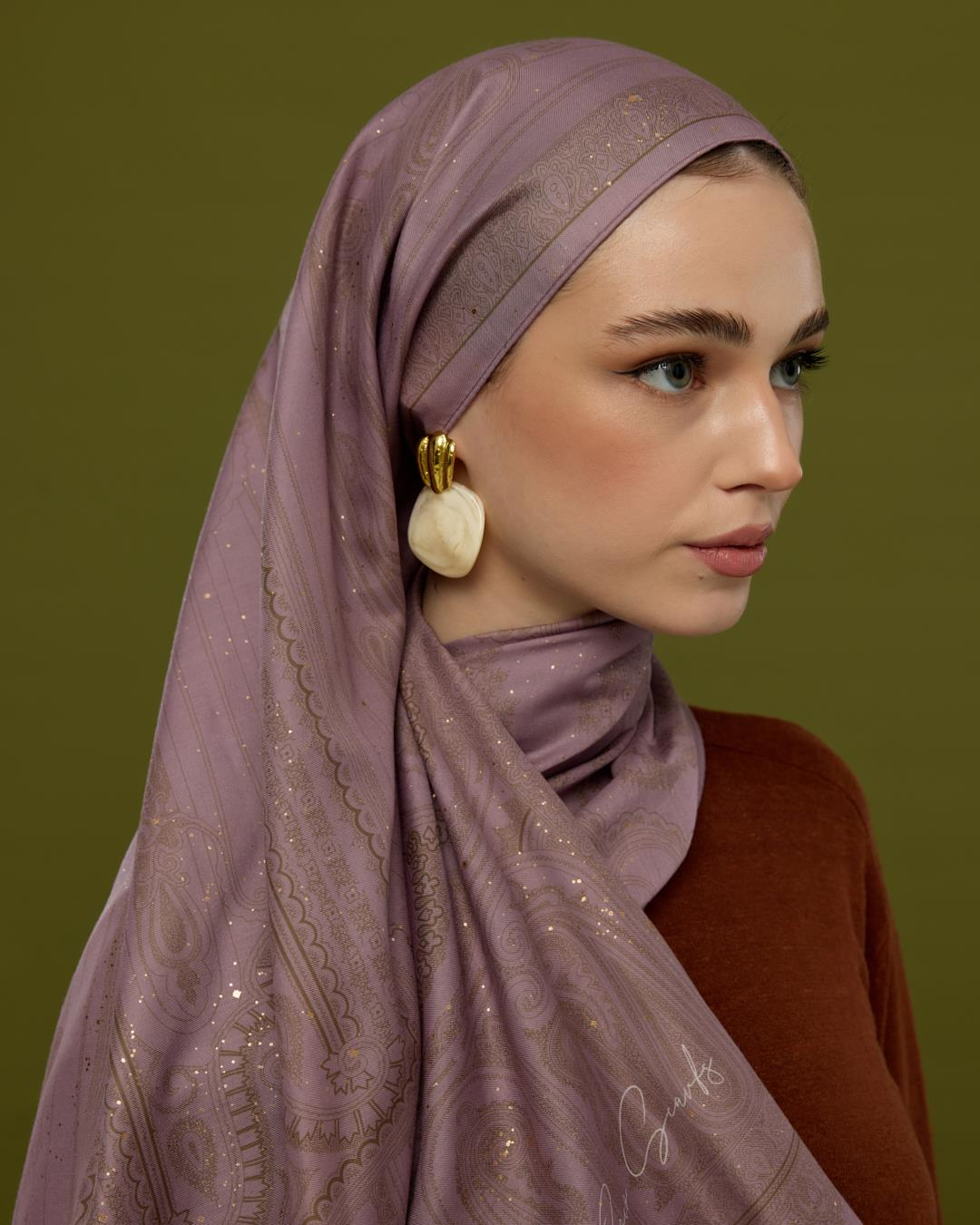 Leylak Gölgüsü & Kumral Hürrem Desen Işıltılı Şal