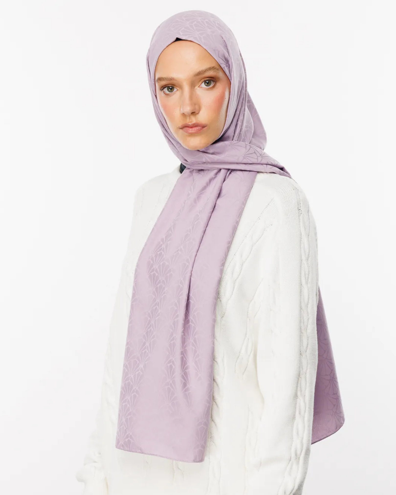 Lila Lotus Desen İpeksi Jakar Şal