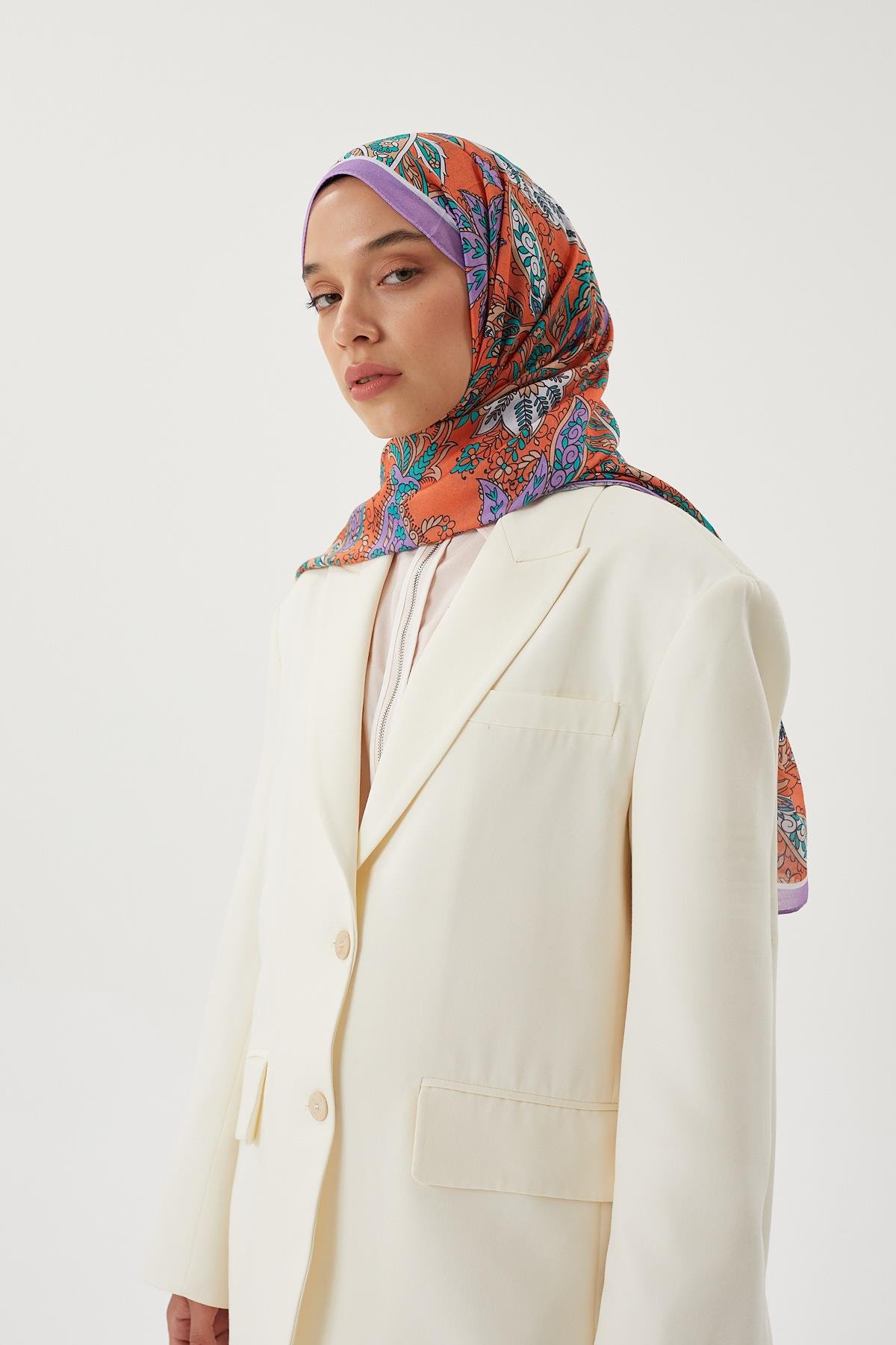 Lila & Turuncu Retro Desen Şal